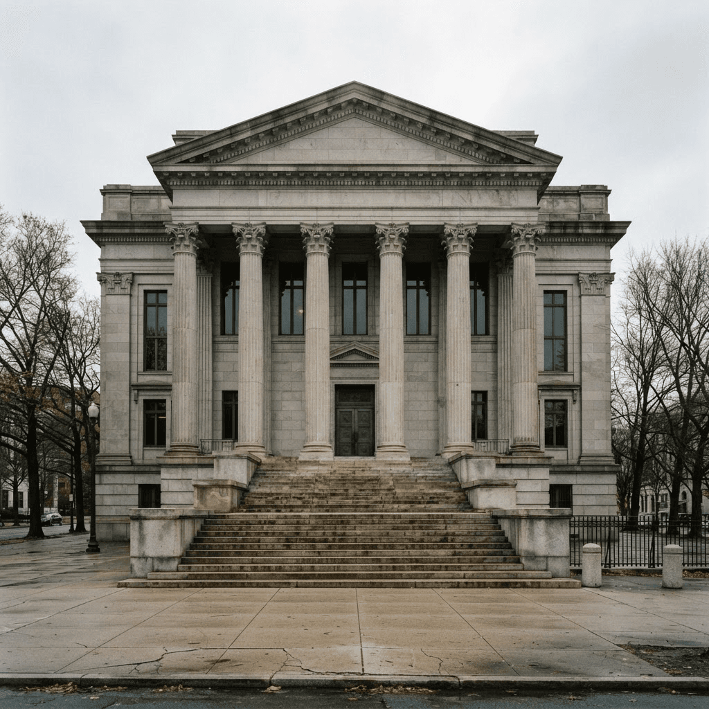 A federal appeals courthouse with stone columns